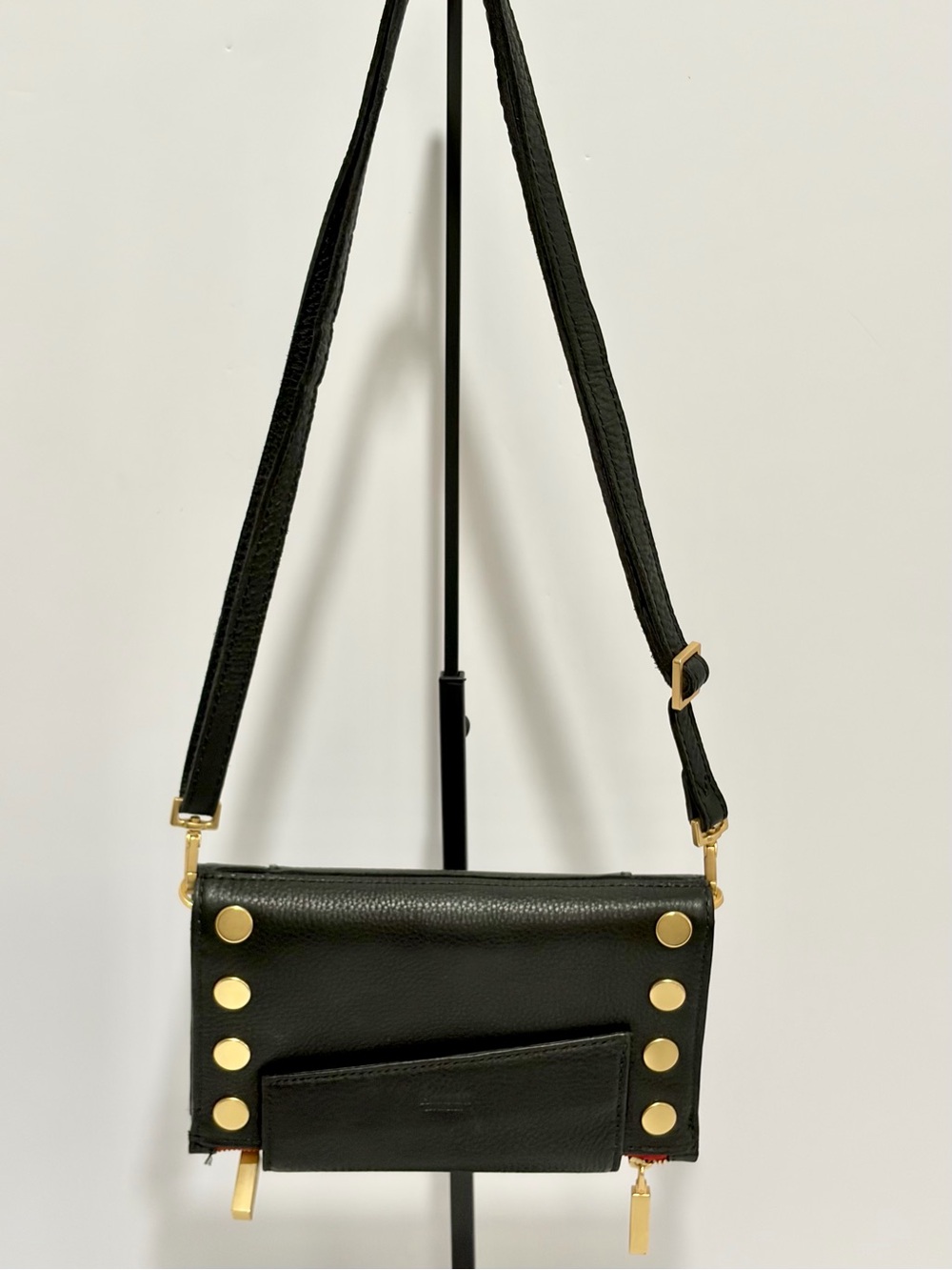 Hammitt Levy Crossbody/Wallet In Black Leather With Brushed Gold Hardware